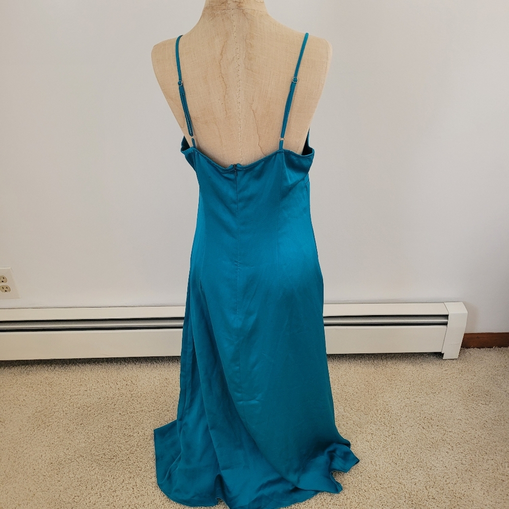 Maison Tara Teal Button Front Slip Dress 90s Minimalist Cocktail 8 View 6